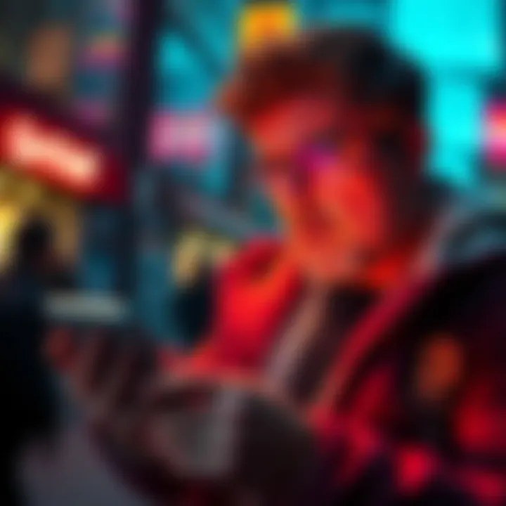 A concerned man checks his phone in an urban setting, reflecting fears of safety related to cryptocurrency ownership.