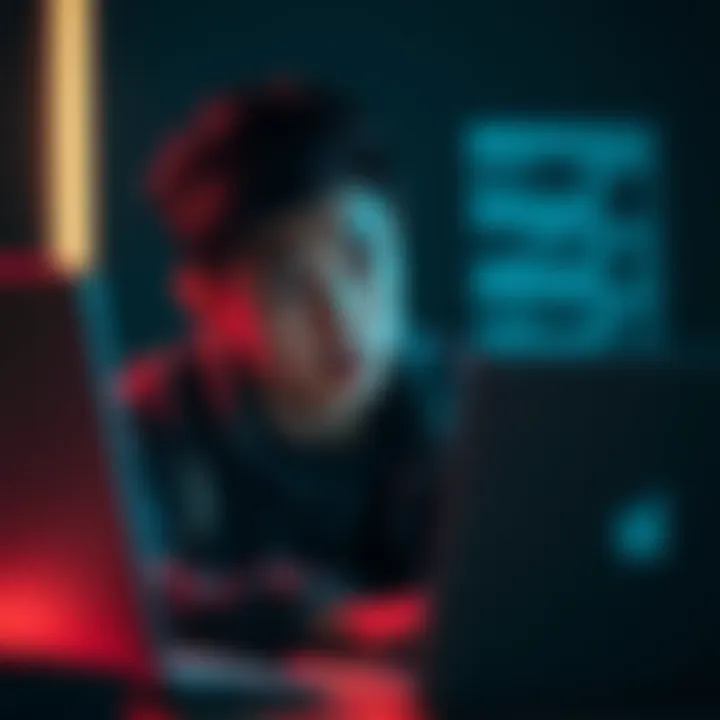 A college student appears worried while looking at his laptop, with a worried expression showing concern about a potential bot scam.