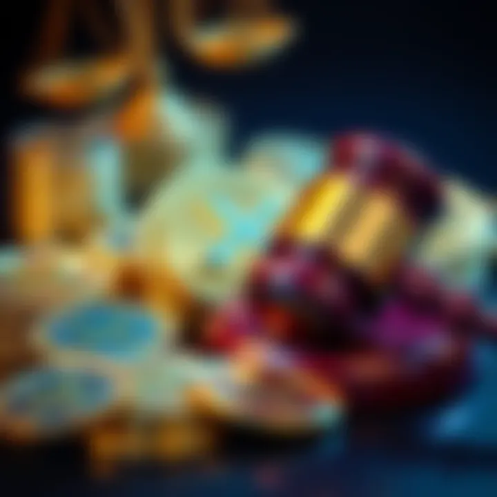 XRP cryptocurrency coins with a judge's gavel symbolizing legal issues
