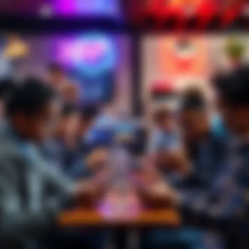 A diverse group of people using their phones to make payments with XRP in a coffee shop setting, showcasing daily adoption of the cryptocurrency.