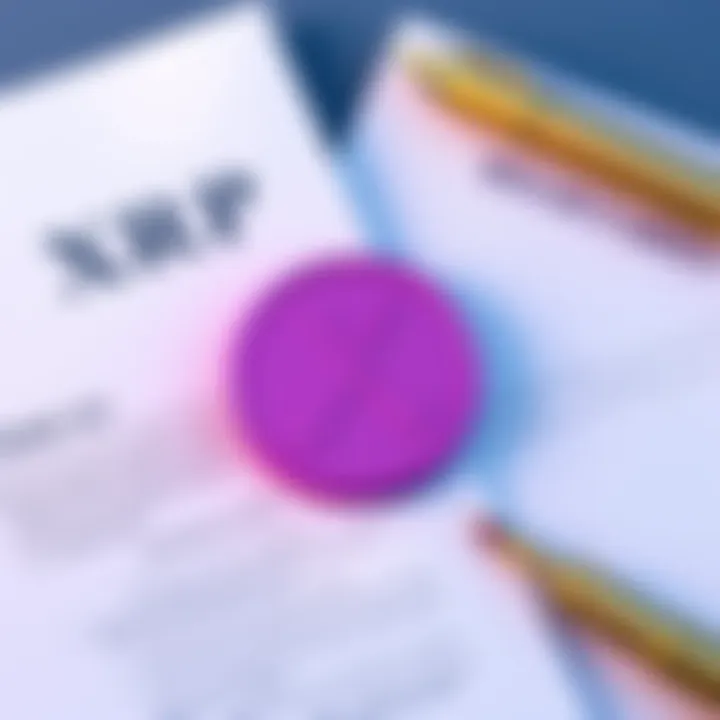 An illustration showing the XRP symbol alongside legal documents representing the Clarity Act and regulatory frameworks for cryptocurrencies.