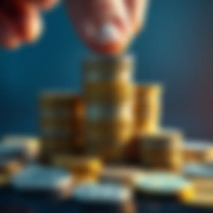 A close-up view of a person stacking XRP coins in a neat pile, symbolizing long-term investment strategy.