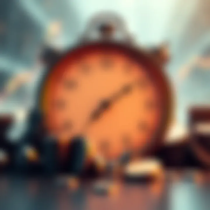 A visual representation of various XRP ETF applications submitted, depicting a clock symbolizing delays from the SEC and concerns over cryptocurrency regulations.