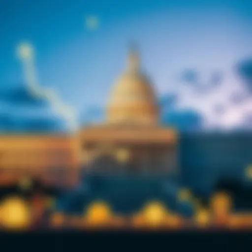 A visual representation of XRP ETF inflows hitting 1.35 billion, with a backdrop of the Senate building and crypto symbols
