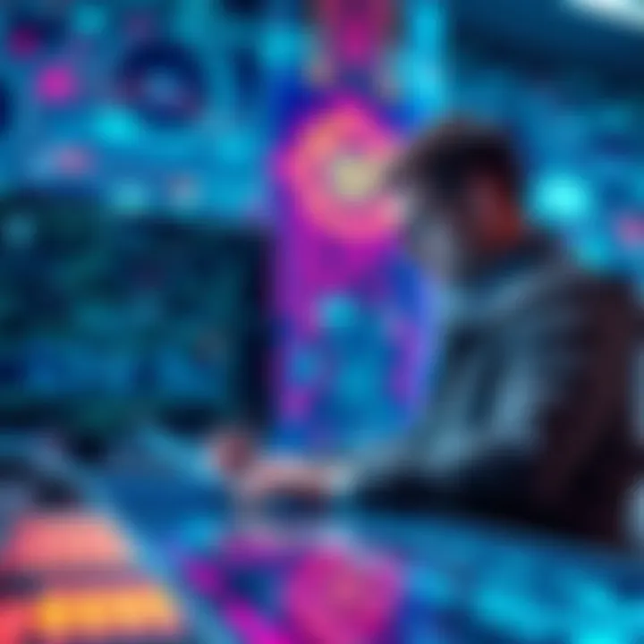 Person analyzing digital transactions on XRP Ledger with a futuristic quantum computing background