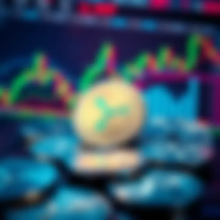 XRP Market Update XRP coins with fluctuating market graphs in the background
