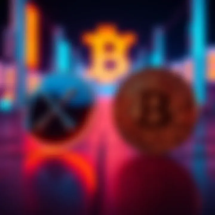A visual comparison of XRP and BTC logos, illustrating the choice between holding XRP or converting to BTC in the crypto market.
