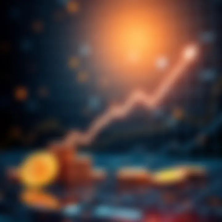 A visual representation of stablecoins generating returns, with a graph showing upward trends and digital coins in motion, symbolizing growth and investment opportunities.