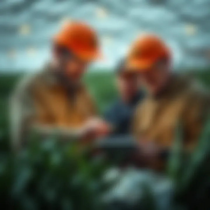 A group of yield farmers discussing cash rewards and token incentives while looking at graphs and charts on a digital device.