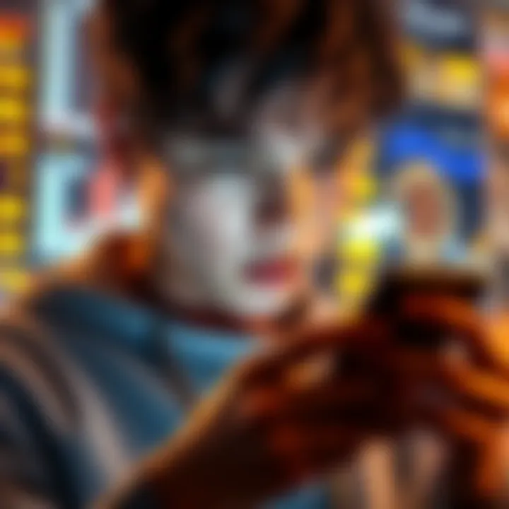 A young adult examines a smartphone with cryptocurrency symbols and graphs, representing entry into the crypto world