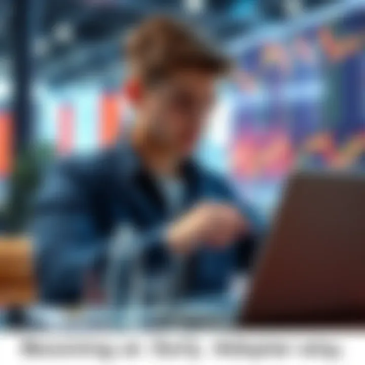 Young Investor Analyzing Market Trends A 19-year-old finance student reviews investment charts and market data on a laptop, looking focused and engaged.