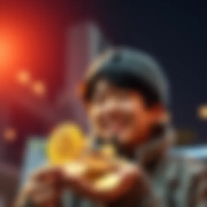 A young person happily counts Bitcoin coins, showing excitement about their successful investment journey.