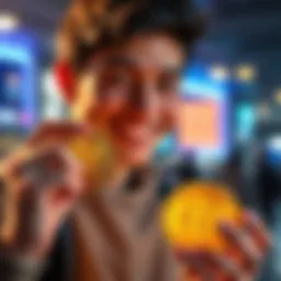 A 20-year-old finance student smiles while holding a Bitcoin coin, symbolizing his return to cryptocurrency investment.
