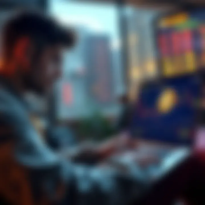 A 24-year-old person in Europe reflecting on their investment strategy, looking at stock and Bitcoin charts on a laptop, with €14k in stocks and €10k in Bitcoin displayed.