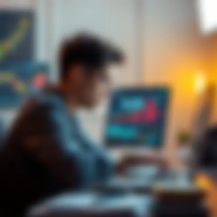 A 20-year-old man looking stressed while staring at a laptop screen showing crypto charts and eCommerce graphs, symbolizing the struggle to succeed in these industries