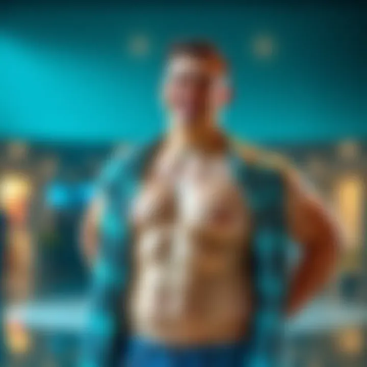 Young man showcasing weight loss A young man smiling and standing confidently after losing weight, showing his toned physique and new haircut.