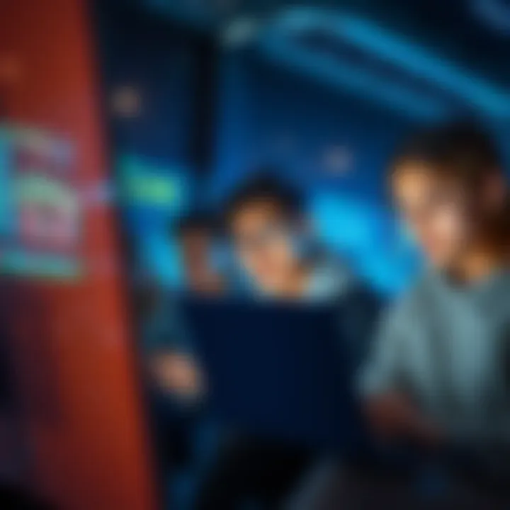 A group of young adults looking at cryptocurrency charts on laptops with a concerned expression, symbolizing financial struggles and investment decisions.