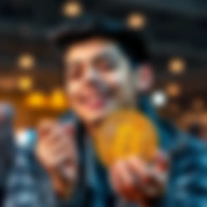 A young person looking pleased while holding a Bitcoin symbol, representing financial success at a young age.