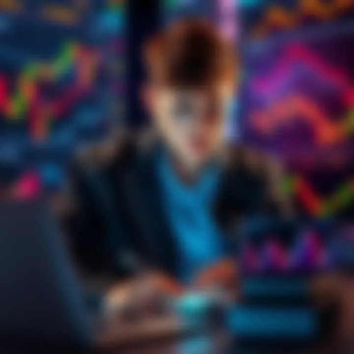 A young trader looks concerned while reviewing market charts and digital assets on a laptop, reflecting on potential market crashes.