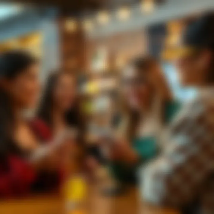A group of young women discussing and laughing about cryptocurrency, with a focus on the DOT coin, in a lively café setting.
