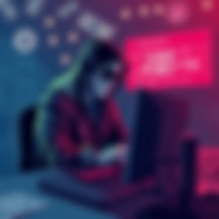 Illustration showing a hacker operating at a computer, with images of dollar bills and U.S. government symbols in the background, representing theft.