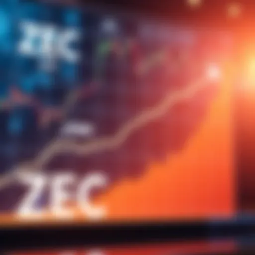 Graph showing ZEC price increasing towards €500 with optimistic investors in the background